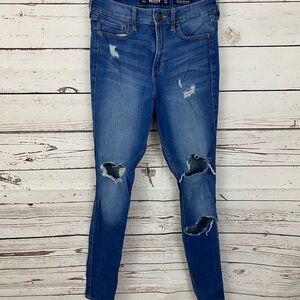 Hollister Women's Ripped Blue Skinny Jeans